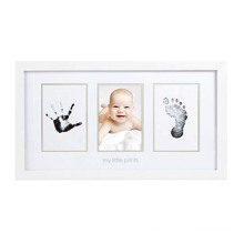 Custom White Newborn Baby Handprint and Footprint Wooden Photo Frame Kit with Included Safe For Baby Clean-Touch Ink Pad